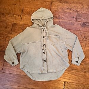 American Eagle Outfitters Green Button Down Hooded Top Waffle Knit XS/S